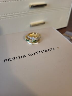 Freaida Rothman Enamel Stackable Rings with Pavé Clover